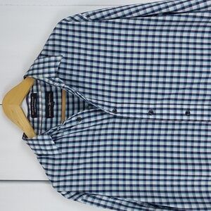 Beverly Hills Polo Club |Mens Blue Plaid Button Down Dress Shirt Preppy Sz.L